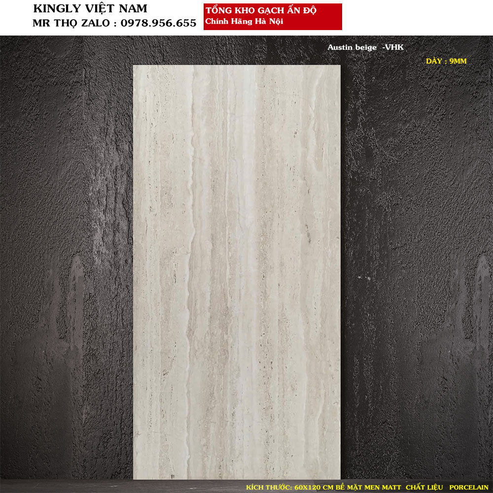 Gạch lát nền Vân đá Travertine 600x1200 mm ấn độ Austin beige